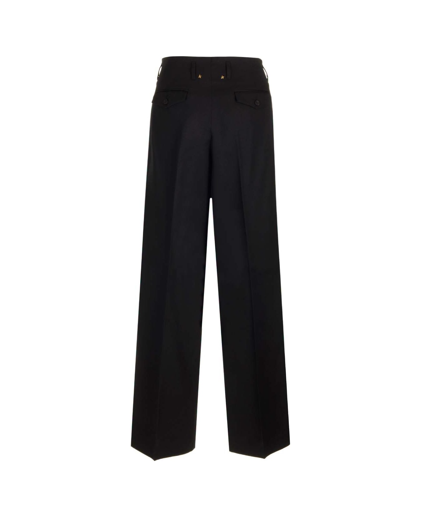 Golden Goose Wool Gabardine Wide Leg Trousers - Nero