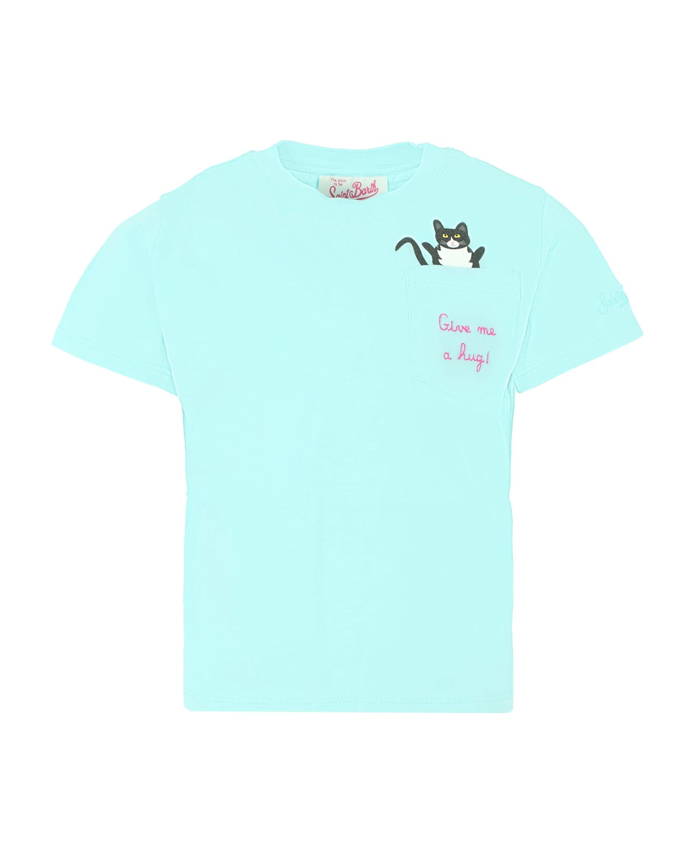 MC2 Saint Barth Light Blue T-shit For Girl With Cat - Light Blue