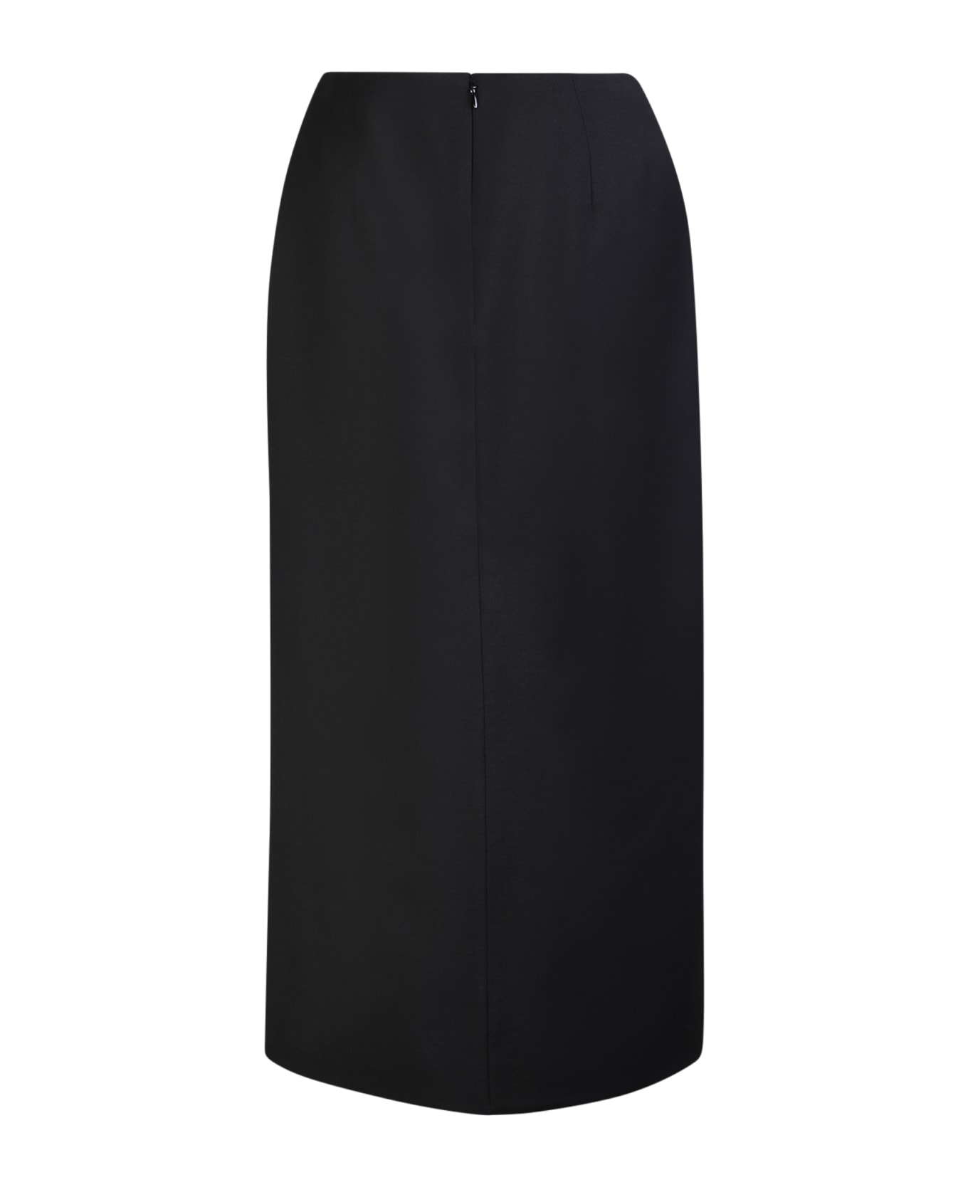 Alexander McQueen Black Wool Midi Skirt With Slit - Black