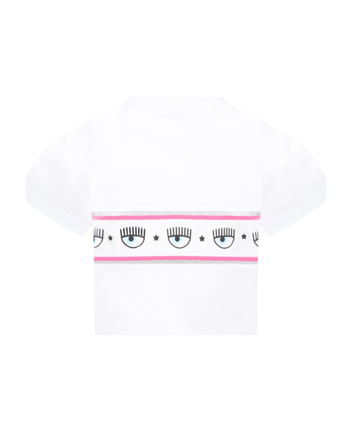 Chiara Ferragni White T-shirt For Girl With Iconic Eyes Flirting - WHITE
