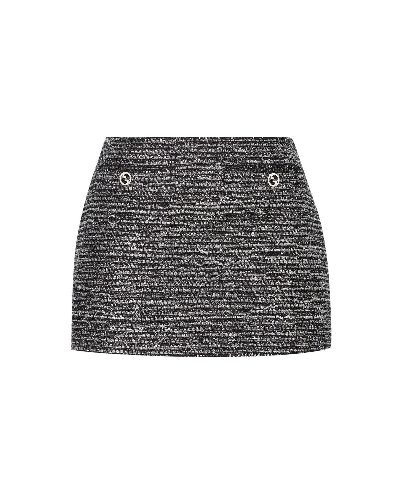 Gucci Tweed Mini Skirt - Black Silver