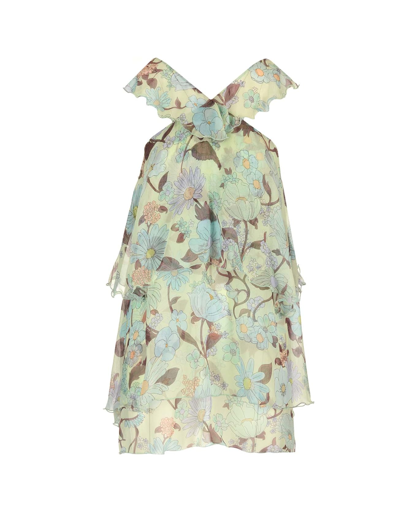 Stella McCartney "lady Garden" Chiffon Silk Dress - Green ワンピース＆ドレス