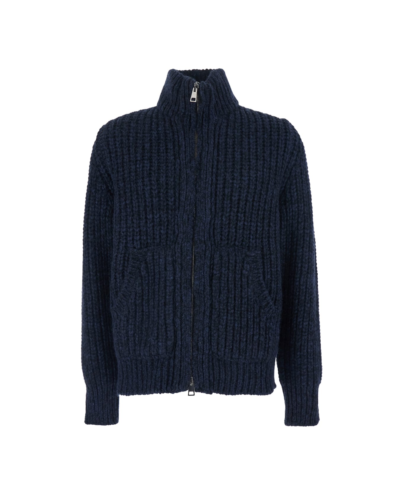 Roberto Collina Blue Jacket With High Neck And Front Zip Closure In Wool And Cashmere Blend Man - Blu