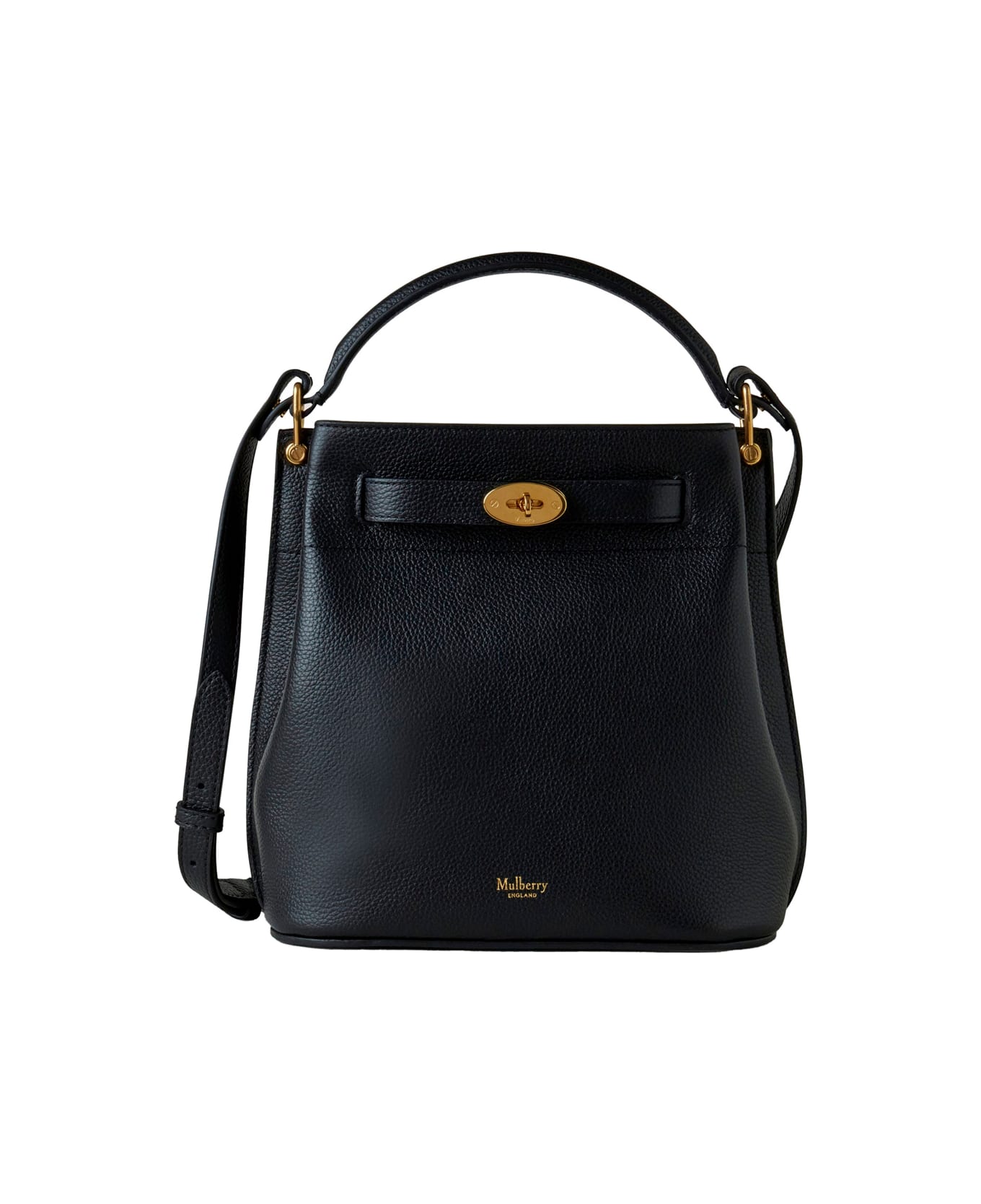 Mulberry 
small Islington
 Black Bucket Bag With Twist Lock Closure In Hammered Leather Woman - Black