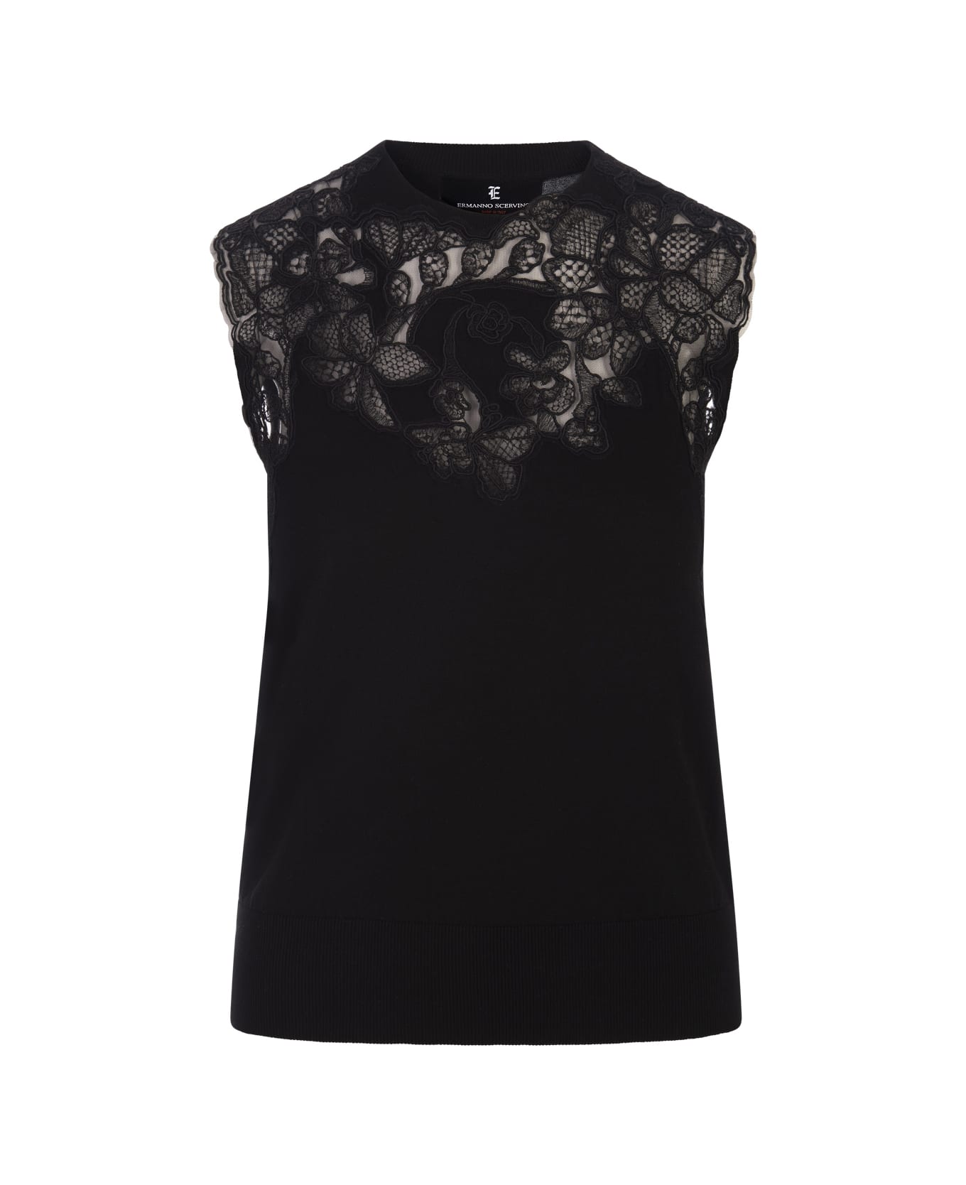Ermanno Scervino Black Knitted Sleeveless Top With Lace - Black