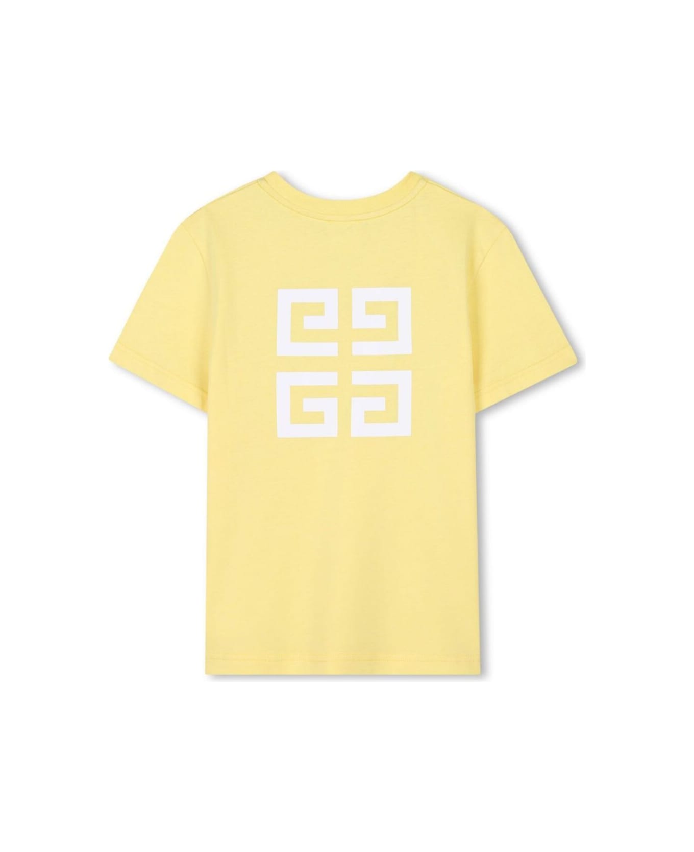 Givenchy Yellow Crewneck T-shirt With Logo Lettering On The Front And Maxi 4g Logo On The Rear In Cotton Boy - Yellow