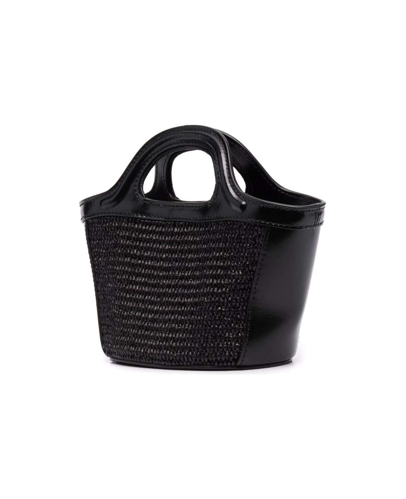 Marni 'tropicalia Micro' Black Handbag With Logo Lettering Detail In Leather And Rafia Effect Fabric Woman - Black
