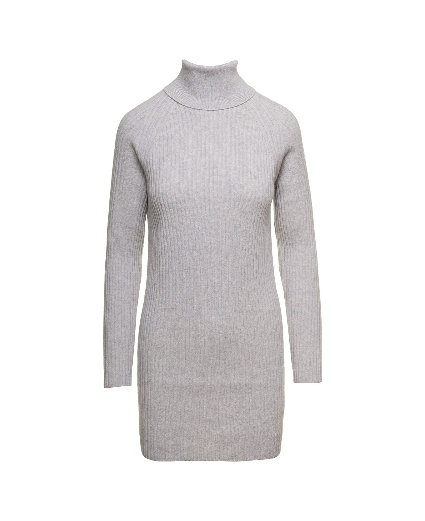 Antonelli Midi Grey Ribbed Dress In Wool. Silk And Cotton Blend Woman - Grey