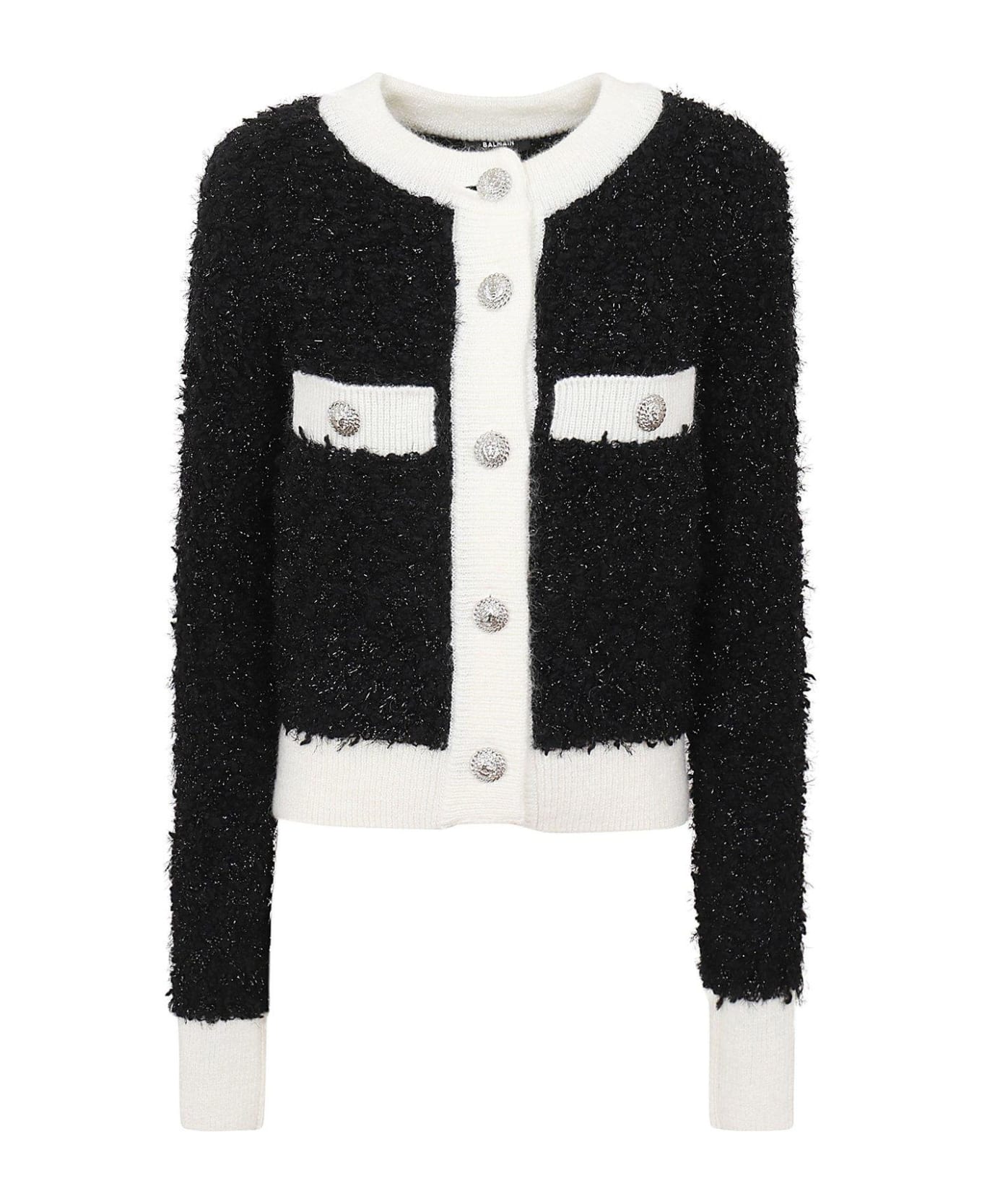 Balmain Glitter Detailed Contrasted Trim Cardigan - Nero/bianco