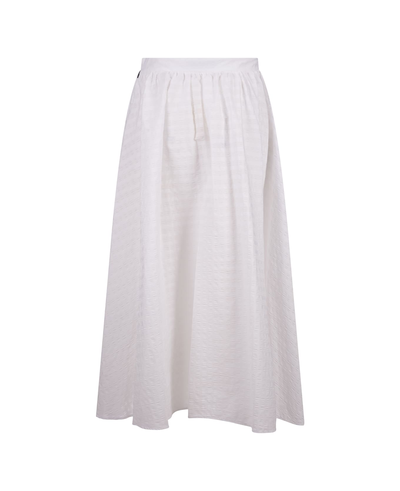 MSGM Long White Skirt In Seersucker - White