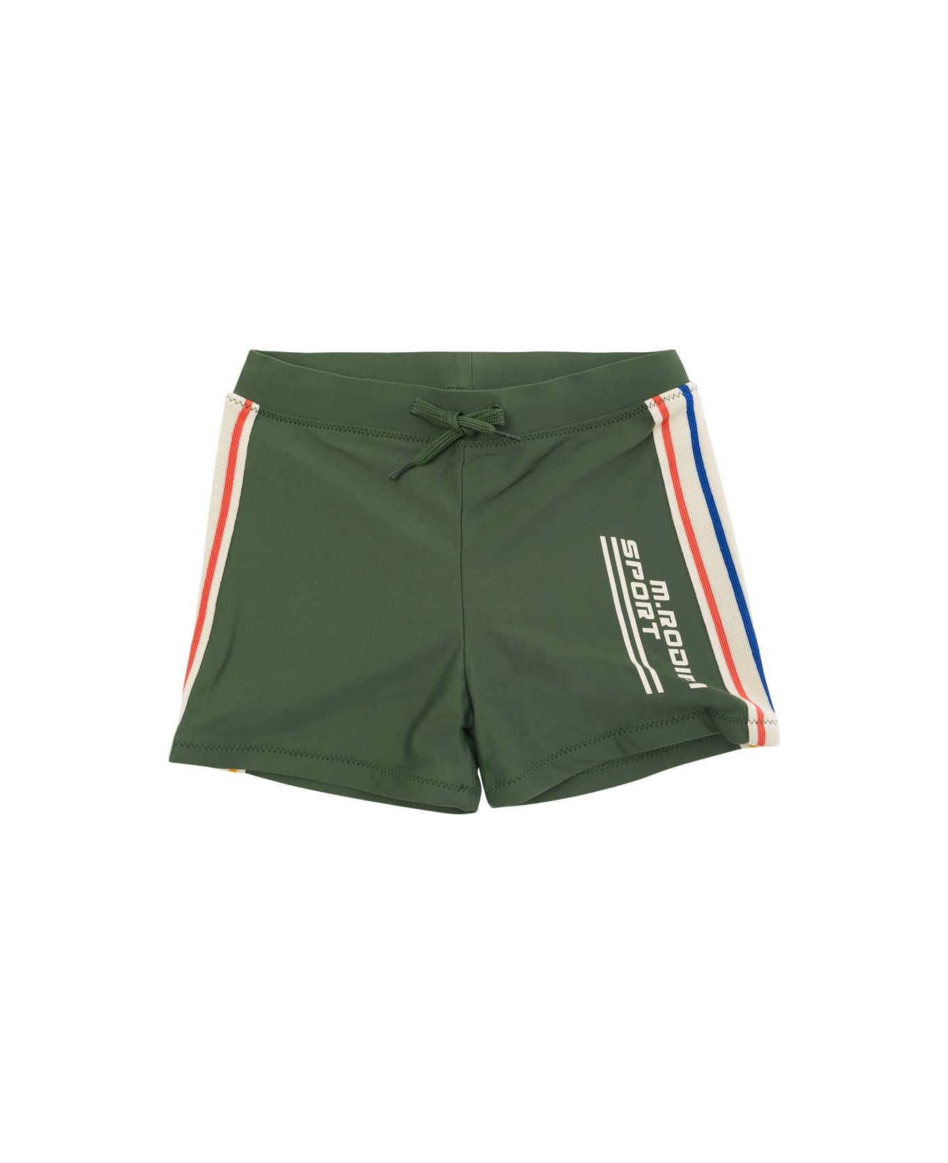 Mini Rodini Green Shorts With Logo Lettering Print In Polyamide Girl - Green ボトムス