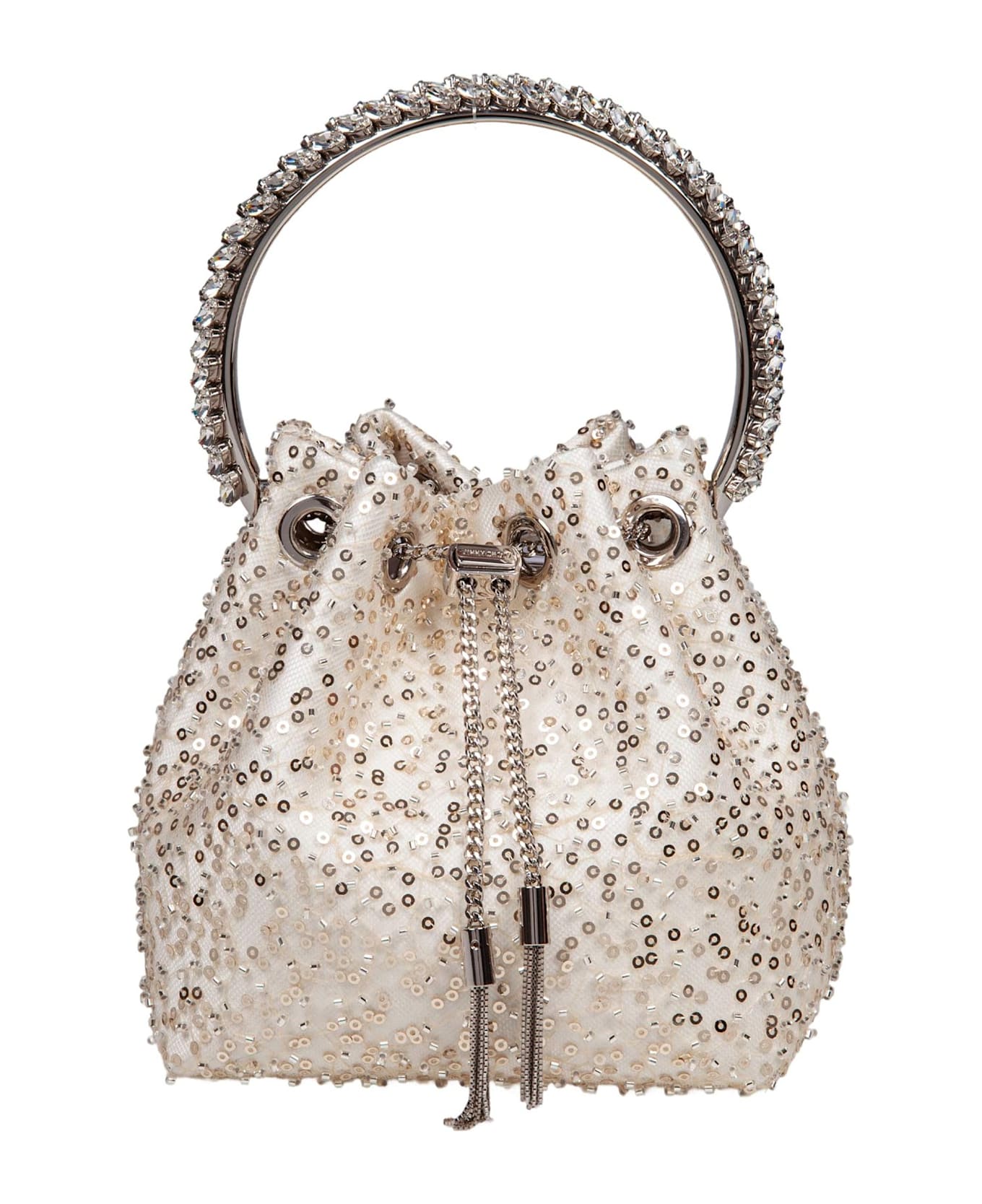 Jimmy Choo Bon Bon Satin Bag With Micro Net And Applied Stones - Ivory/Crystal