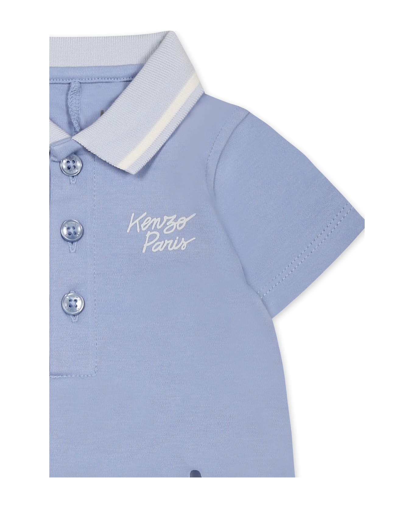 Kenzo Kids Light Blue Romper For Baby Boy With Tiger - Light Blue
