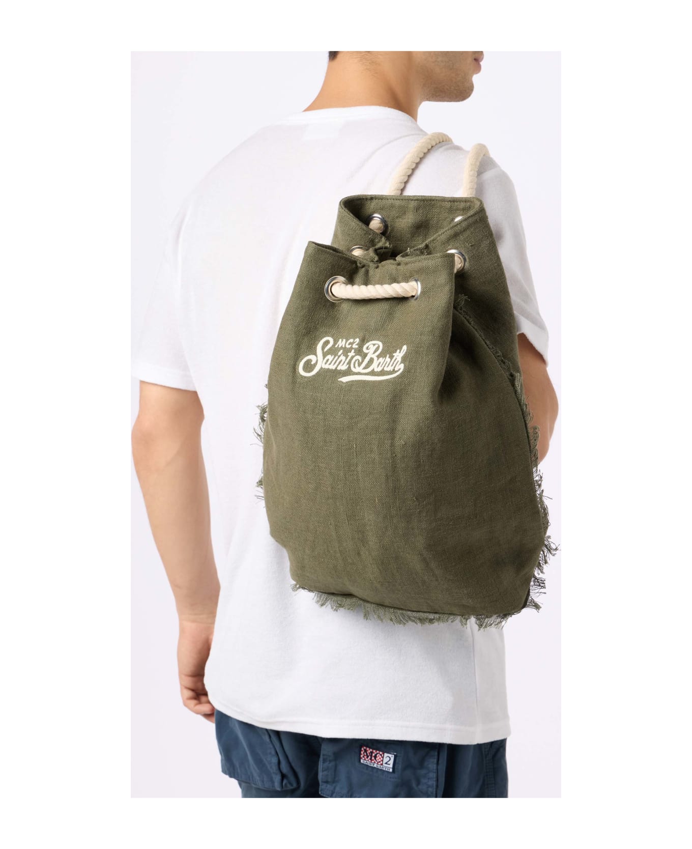 MC2 Saint Barth Green Boat Linen Backpack - GREEN
