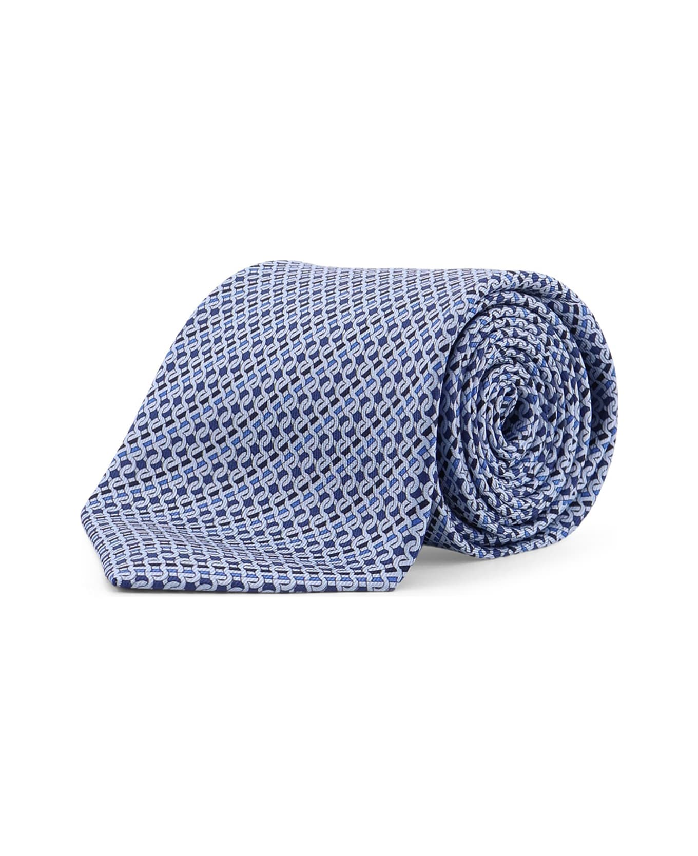 Ferragamo Silk Tie With Alfa Print - Blue