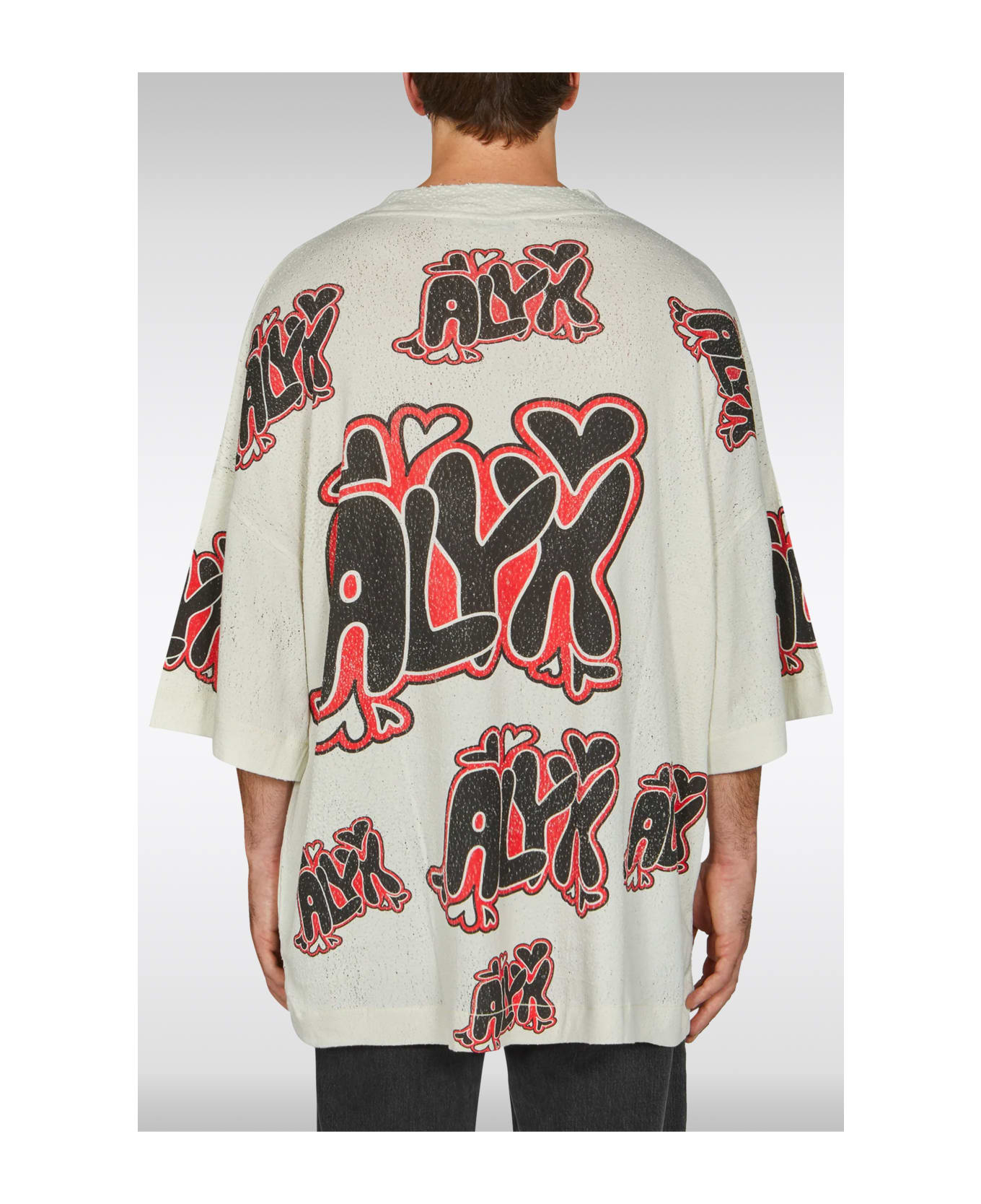 1017 ALYX 9SM Oversize Needle Punch Graphic Tee Off White Distressed Jersey T-shirt With Logo Pattern - Oversize Needle Punch Graphic Tee - Panna シャツ