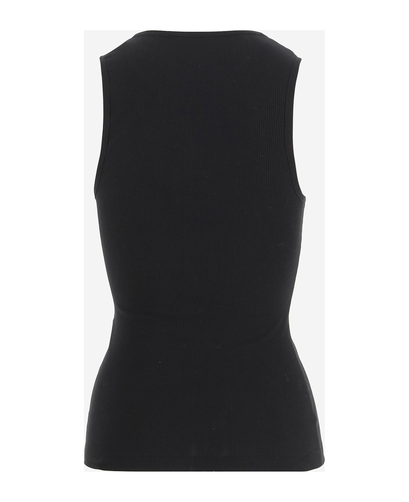 Ferragamo Cotton Tank Top With Shaped Neckline - Black