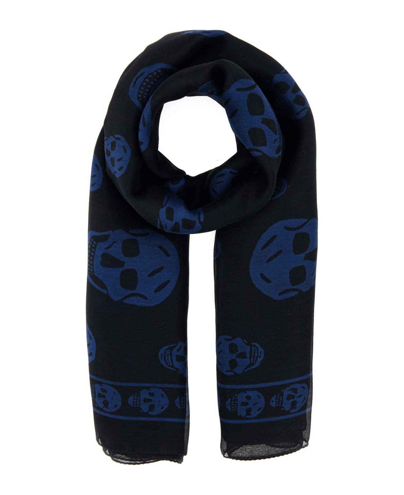 Alexander McQueen Printed Crepe Biker Foulard - BLACKINDIGO