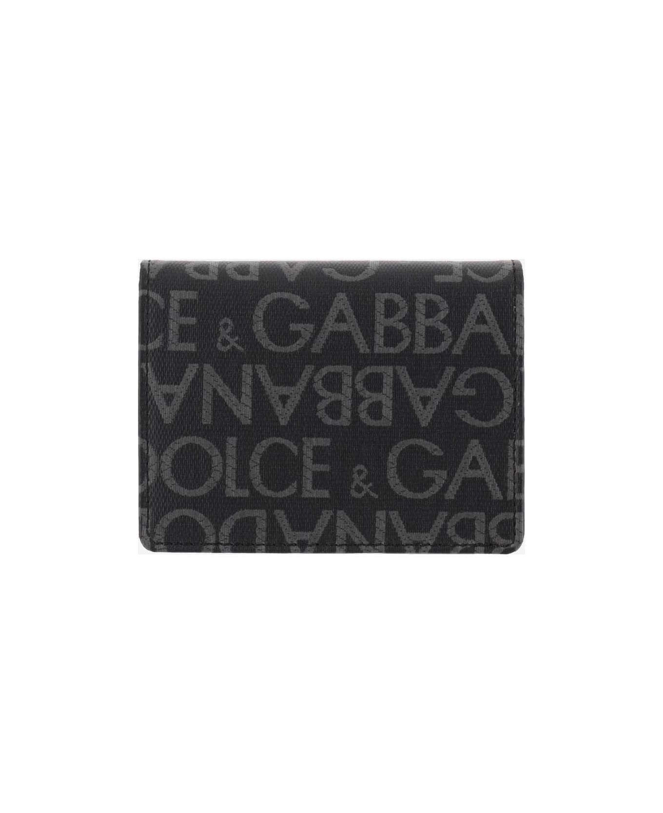 Dolce & Gabbana Bi-fold Wallet With All-over Monogram - Black