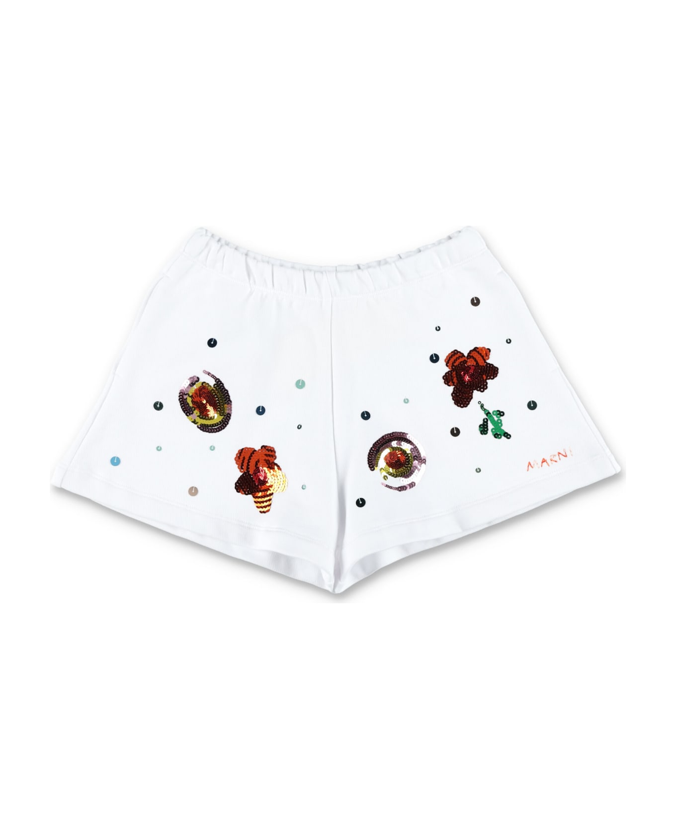 Marni Fleece Shorts With Floral Graphics - WHITE
