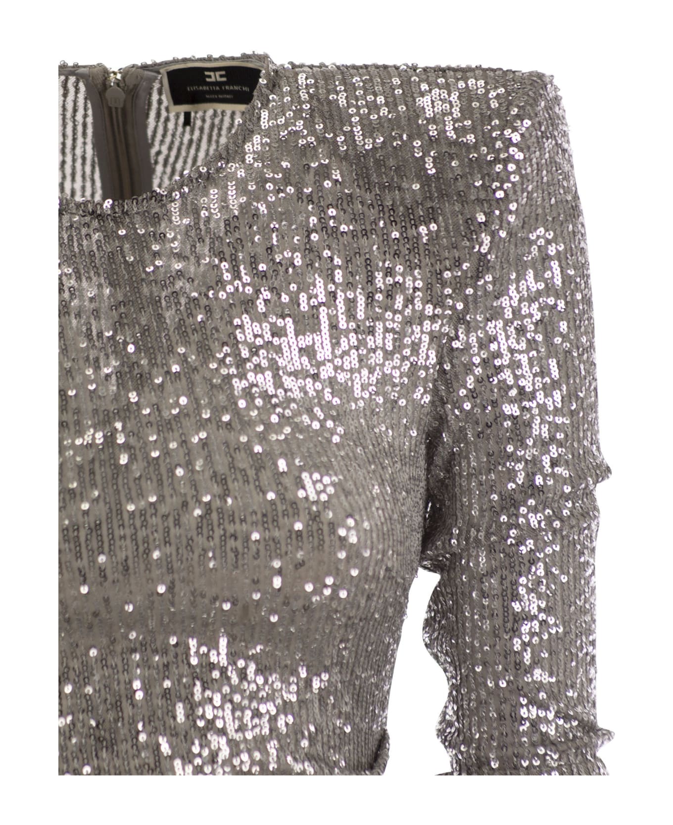 Elisabetta Franchi Sequin Minidress With Asymmetric Skirt - Pearl