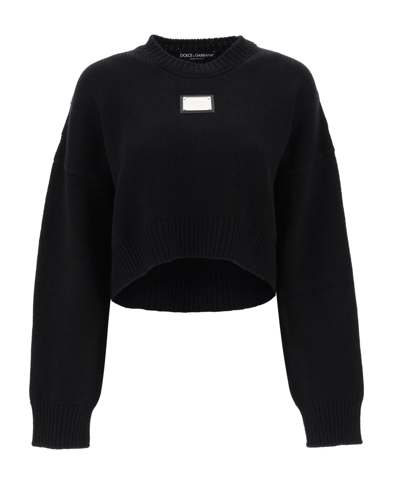Dolce & Gabbana Logo Plaque Cropped Sweater - Nero