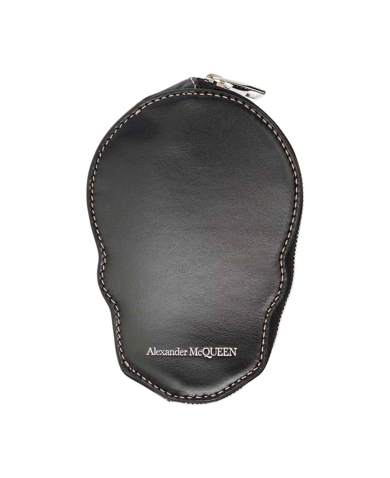 Alexander McQueen Black Skull-shaped Card-holder With Zip In Leather Man Alexander Mcqueen - Black