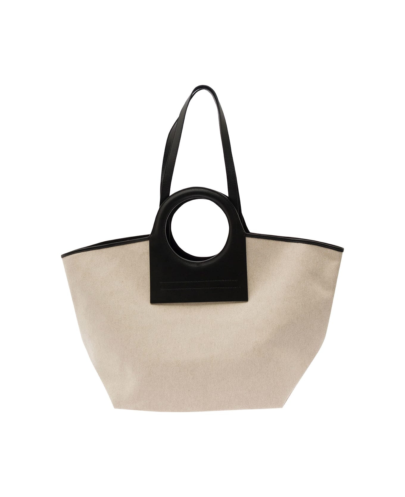 Hereu 'cala' White And Black Handbag With Leather Handles In Canvas Woman - Beige