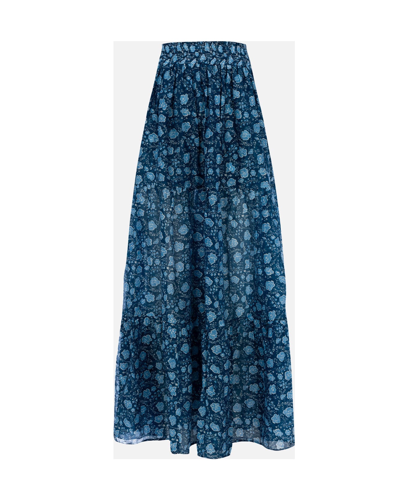MC2 Saint Barth Woman Silk Voile Pleated Long Skirt Cheyenne - BLUE