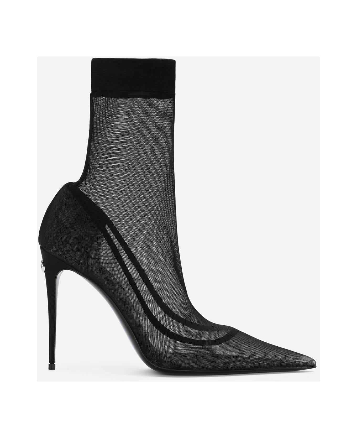Dolce & Gabbana Stretch Tulle Ankle Boots - Nero