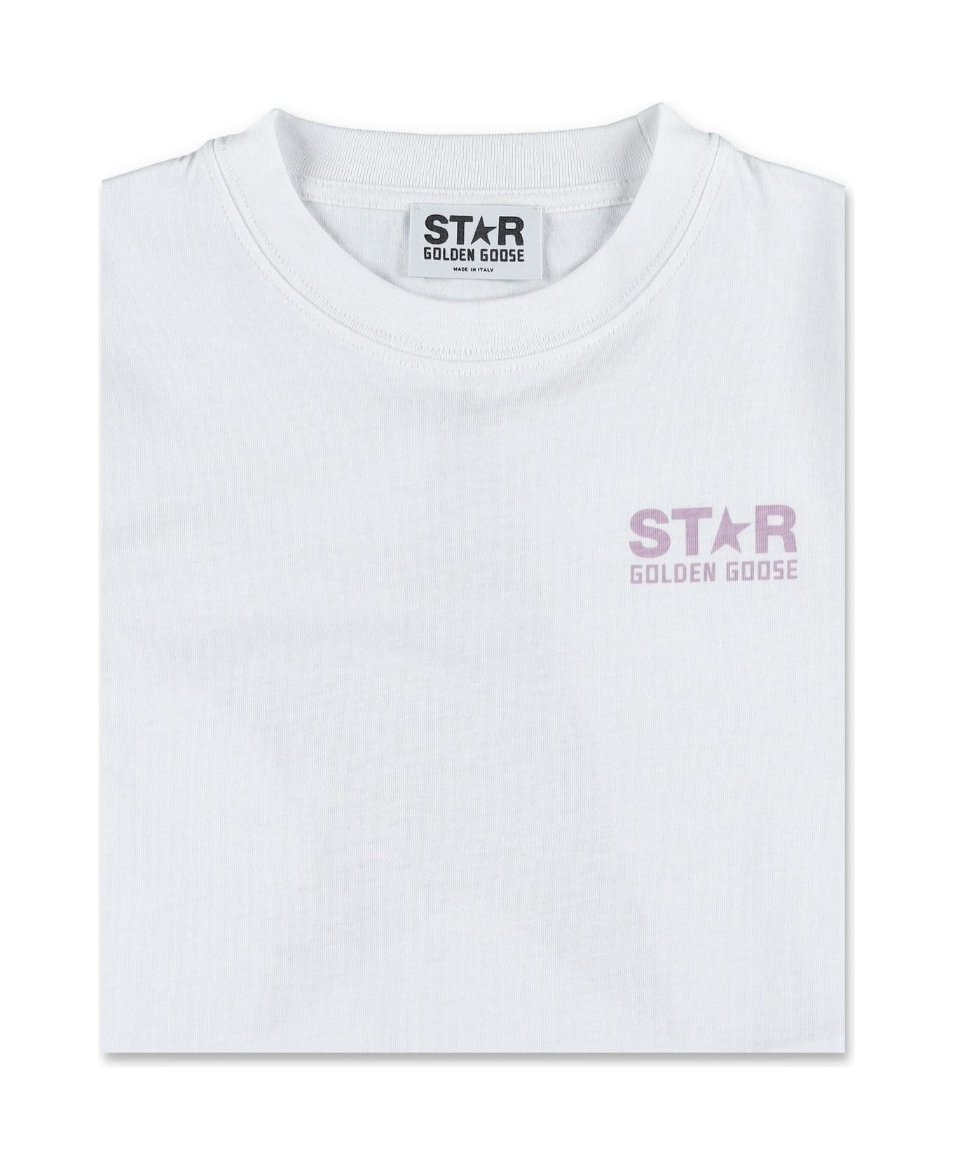 Golden Goose Logo Printed Crewneck T-shirt - White/ Fair Orchid