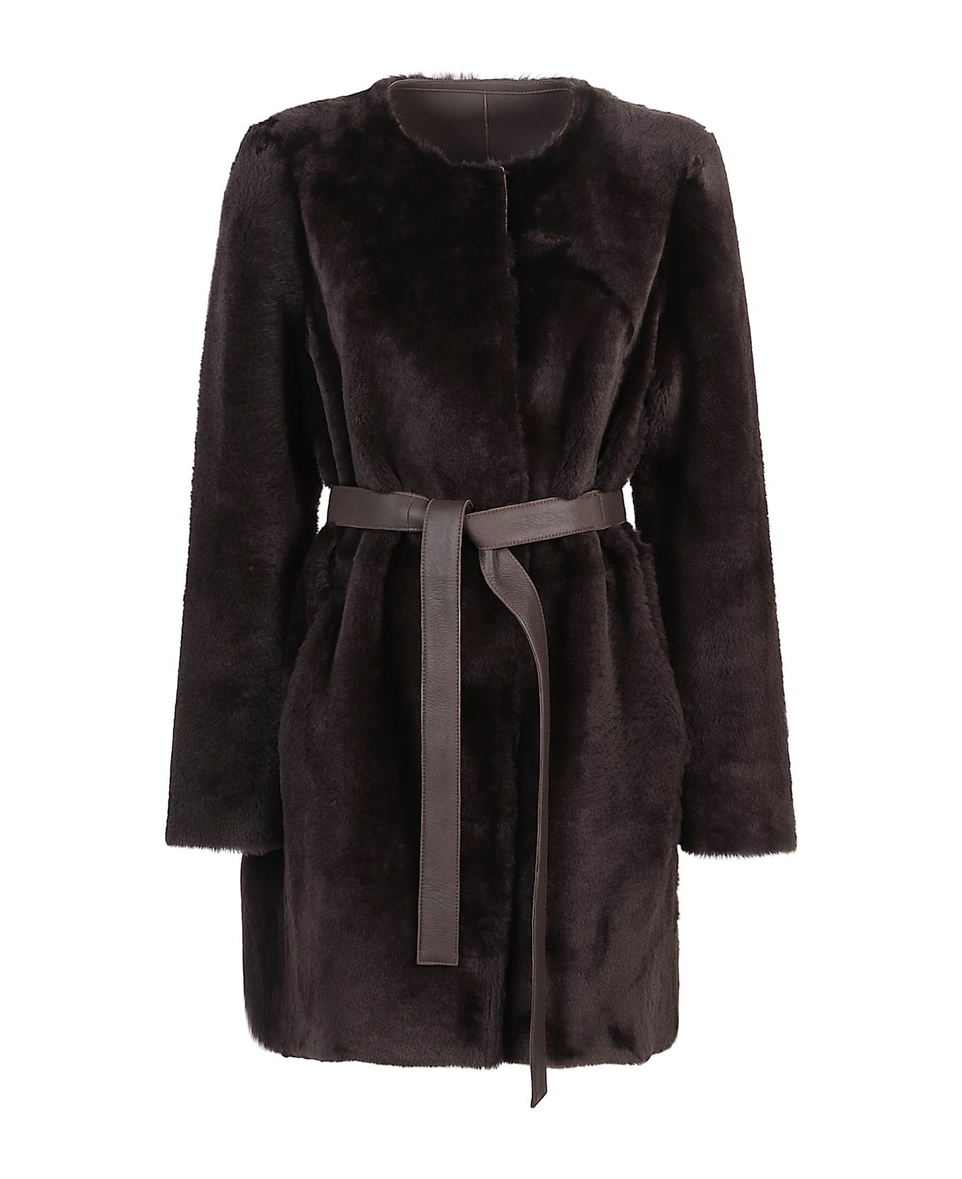Desa 1972 Reversible Round Neck Shearling Caban - Dark Coffee