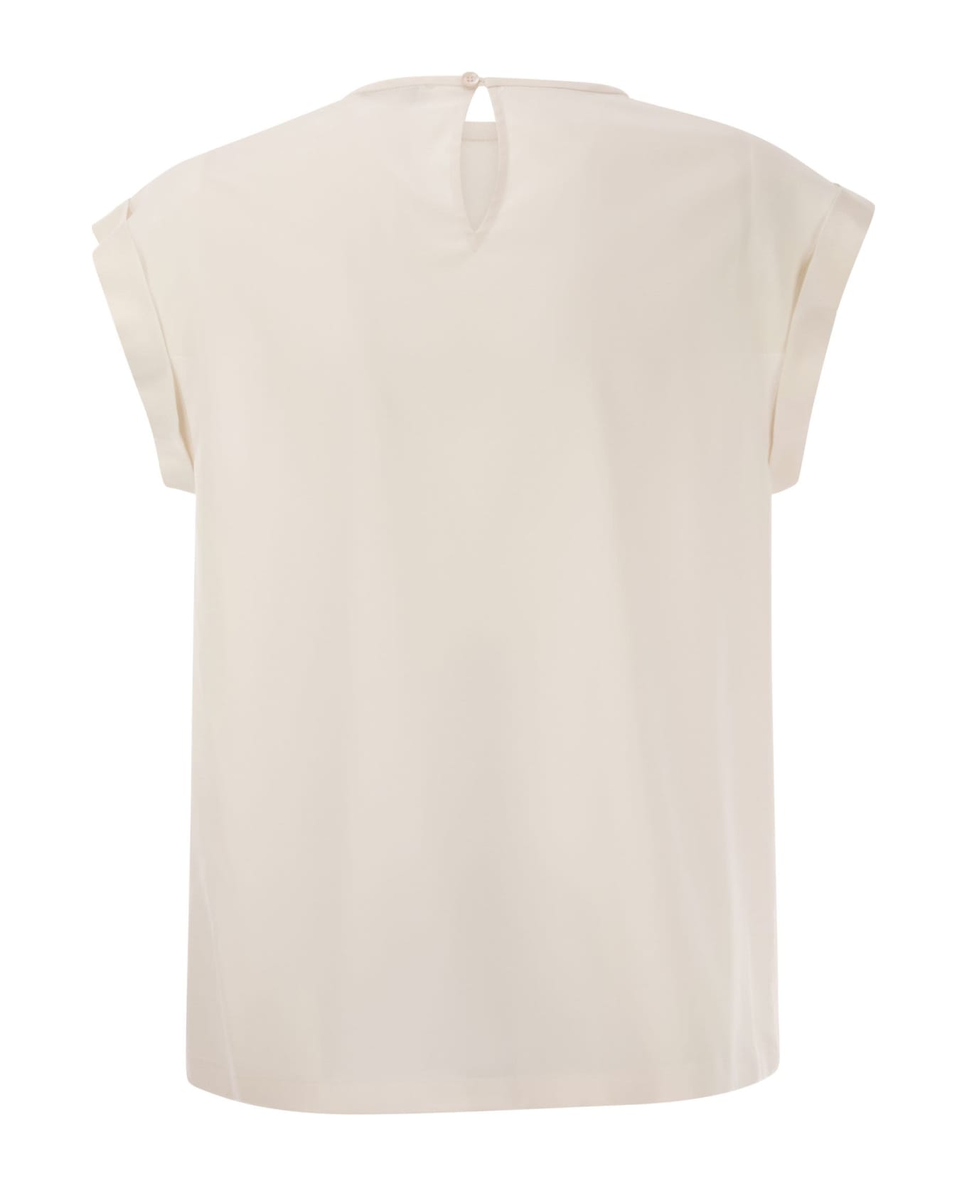 Peserico Top In Precious Silk Crepe De Chine With Watery Embroidery - Pearl Tシャツ