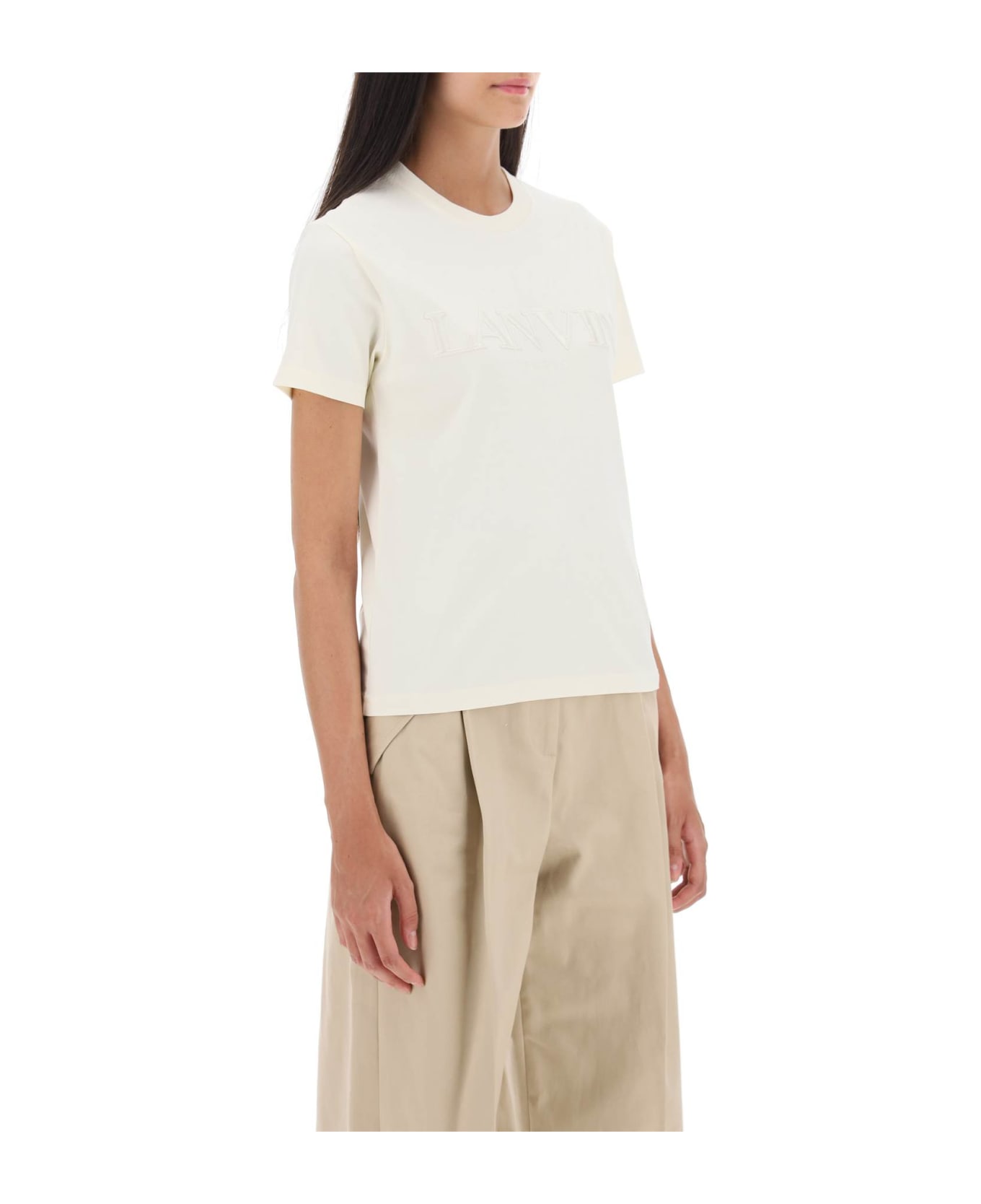 Lanvin Embroidered Lanvin Regular T-shirt - CREMA (White) ポロシャツ