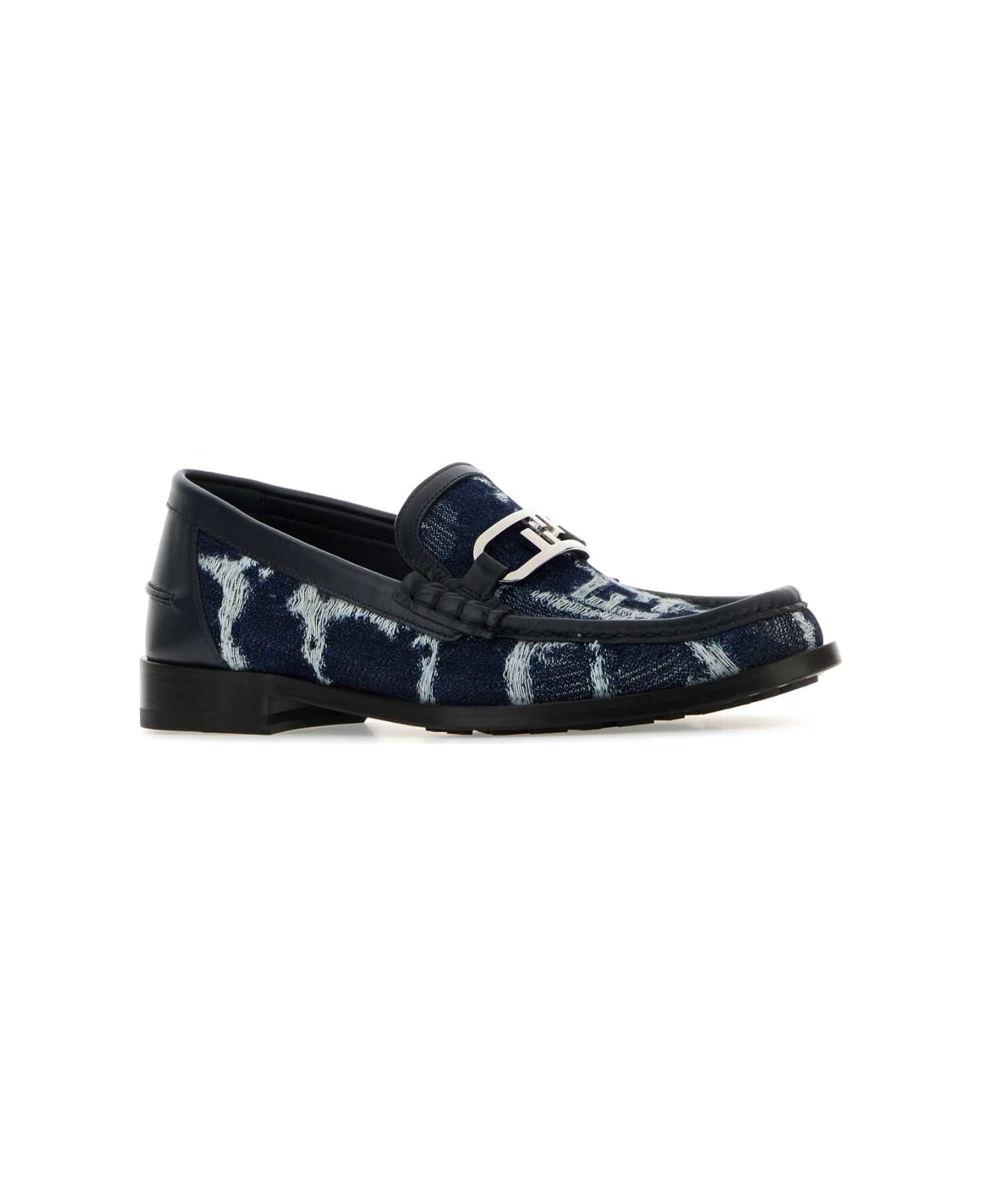 Fendi Embroidered Denim Loafers - LIGHTBLUE