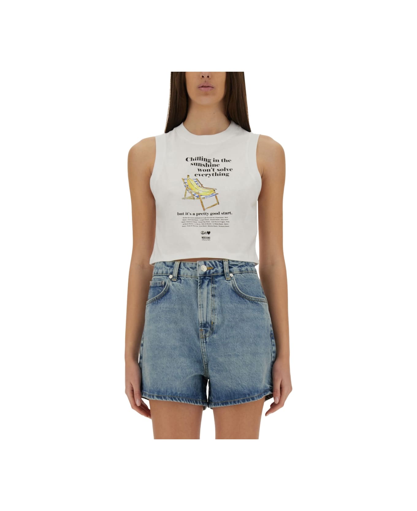 M05CH1N0 Jeans Cropped Top With Print - WHITE