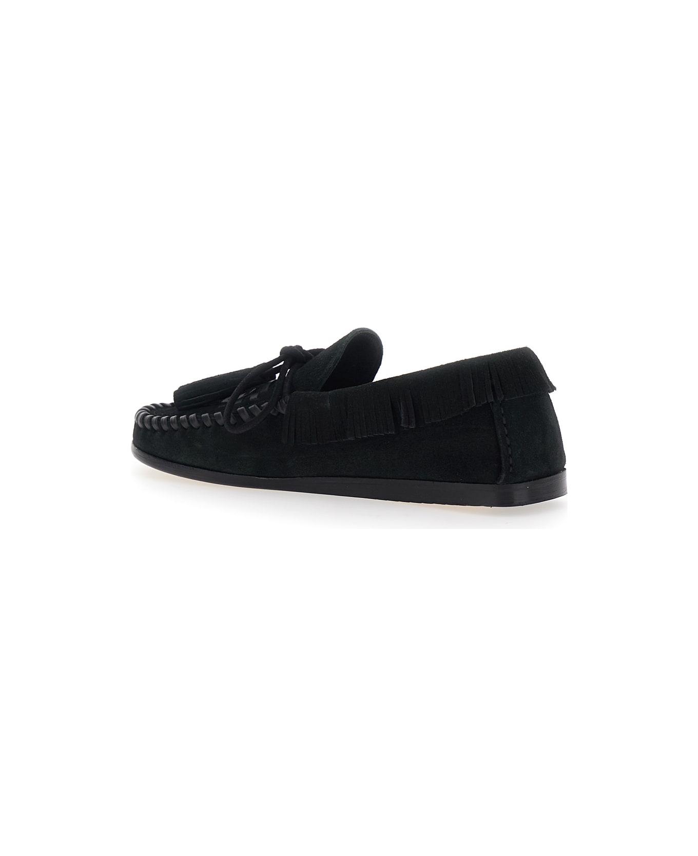 Isabel Marant 'fitza' Black Loafers With Fringed Details And Front Bow In Suede Woman - Black