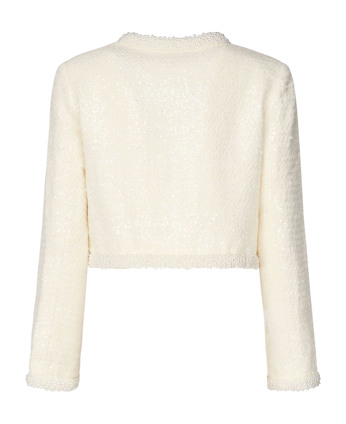 self-portrait Self Portrait Tweed Jacket With Shimmering Appliqués - White