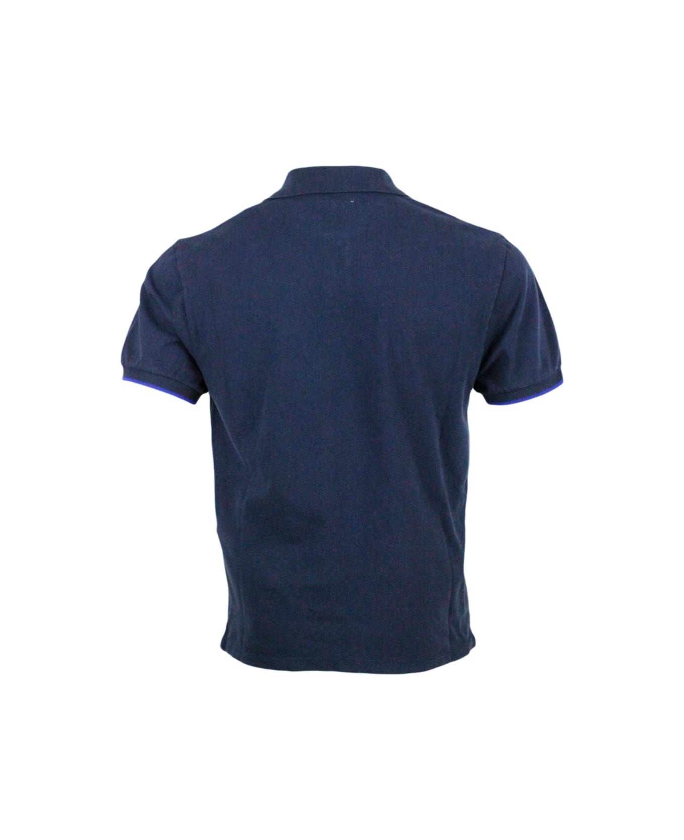 Jacob Cohen Three-button Short-sleeved Polo Shirt In Cotton Piquet With Logo On The Chest And Contrasting Color On The Collar And Sleeve - Blu