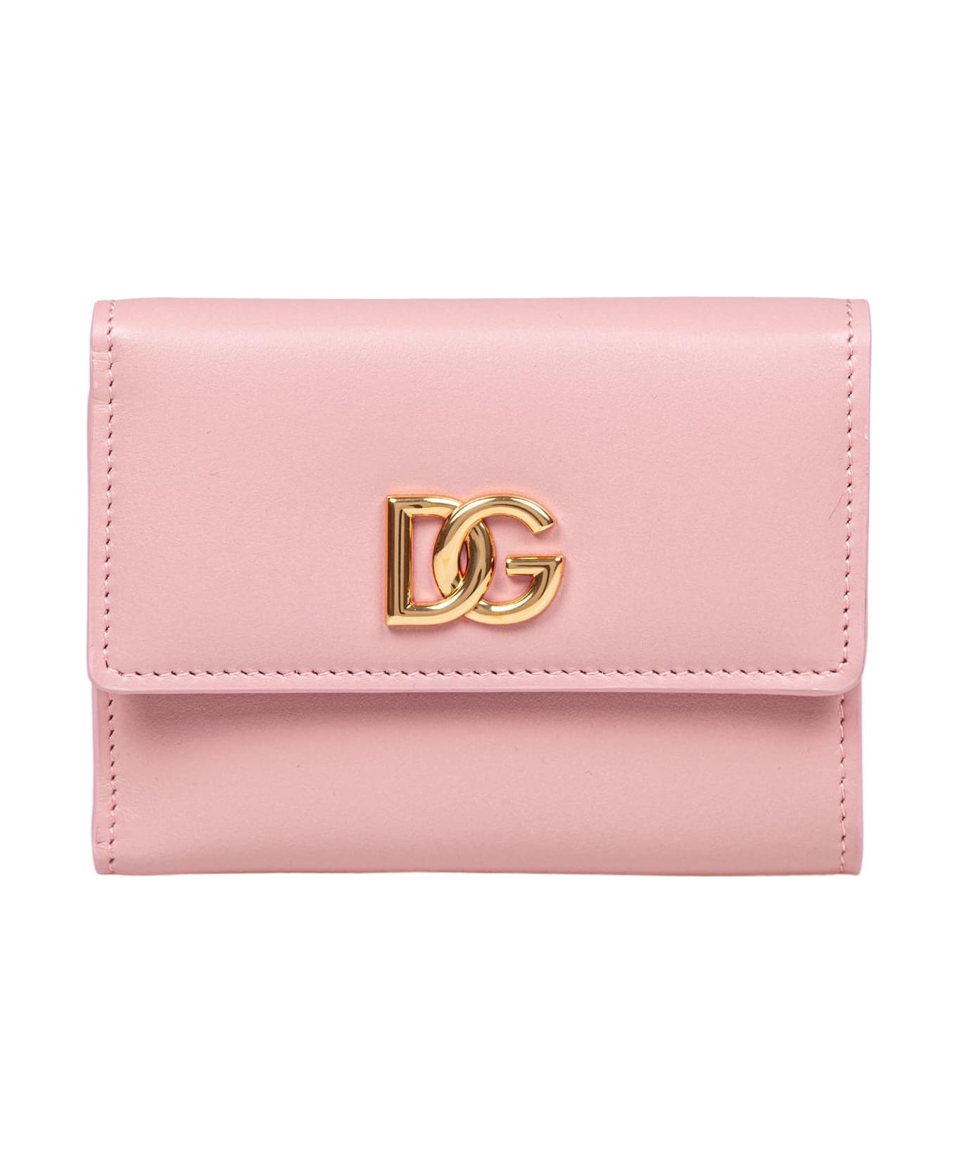 Dolce 
Gabbana Leather Wallet With Metal Dg Logo In Pink And Yellow Color - Pink/yellow