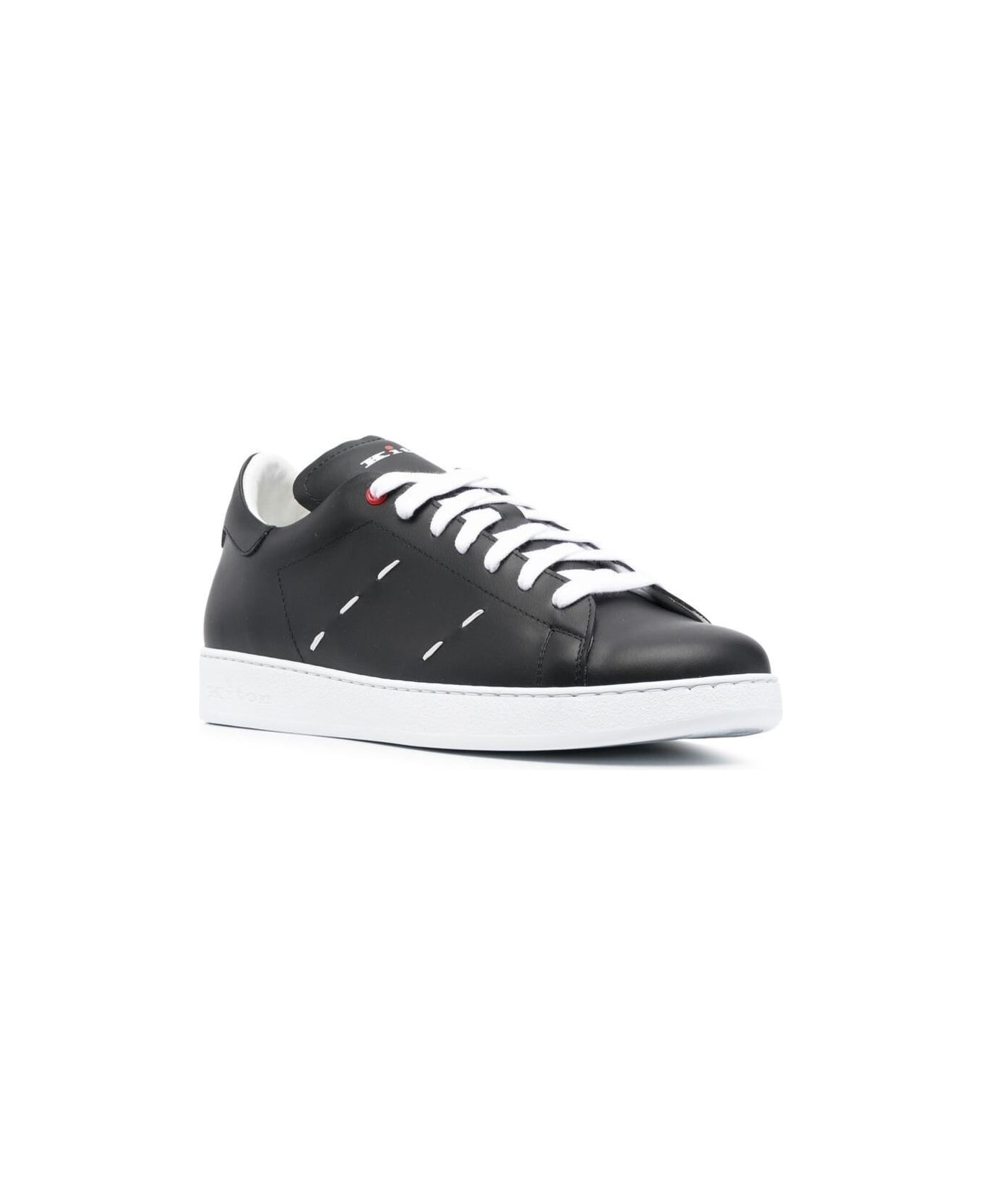 Kiton Black Sneakers With Contrasting Stitching In Calf Leather Man - Black