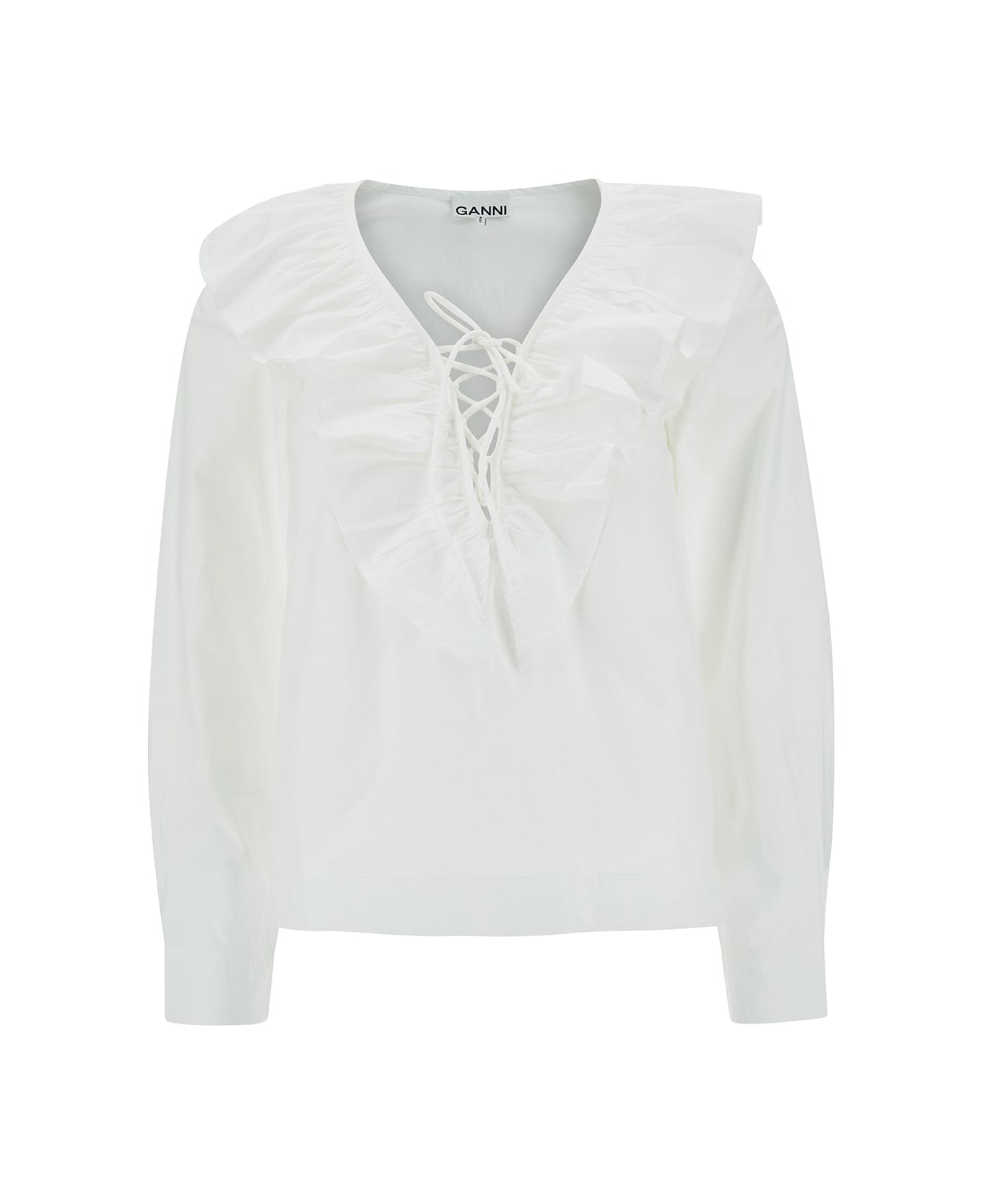 Ganni White Cotton Shirt - BRIGHT WHITE