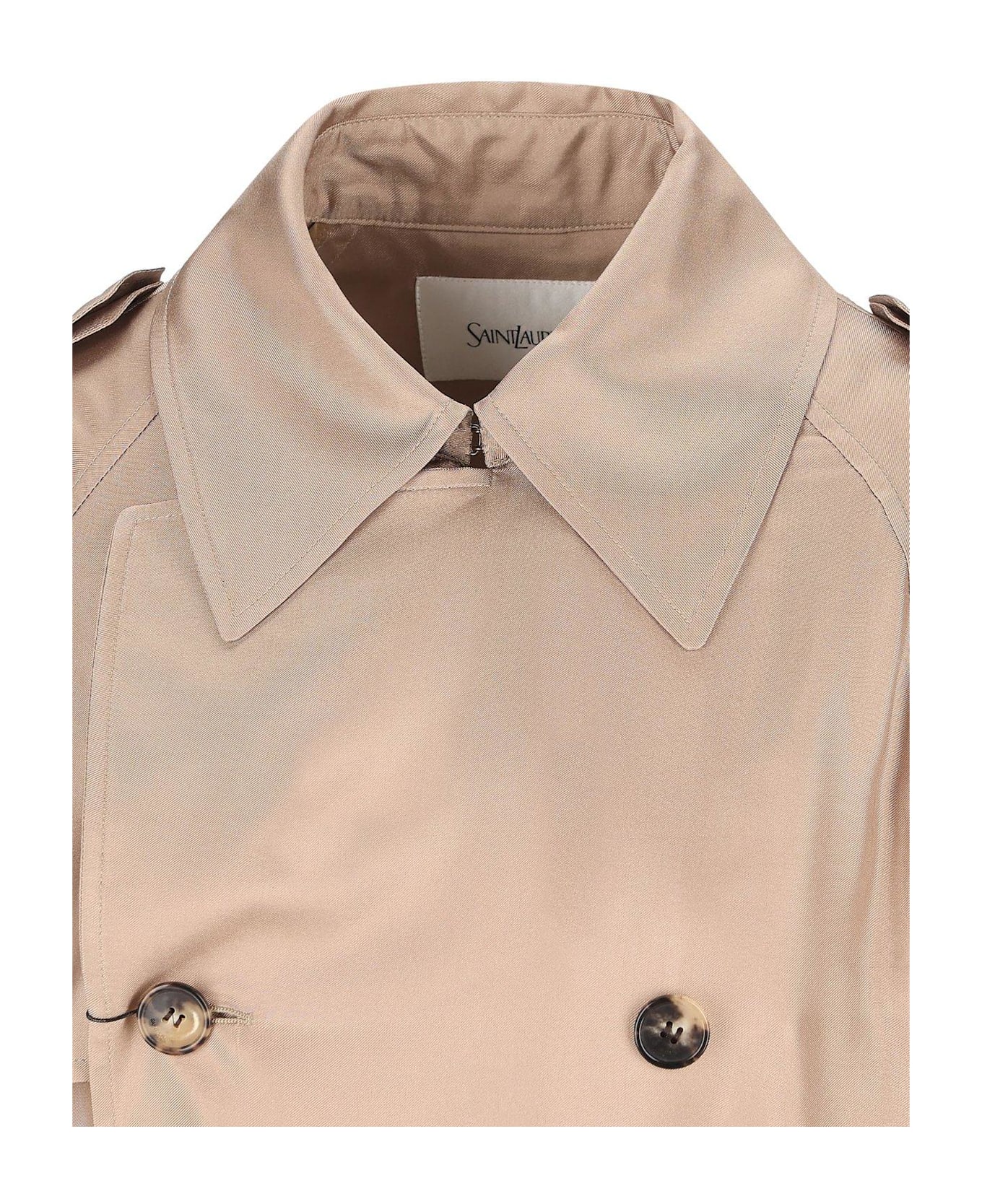 Saint Laurent Double-breasted Belted Coat - Beige