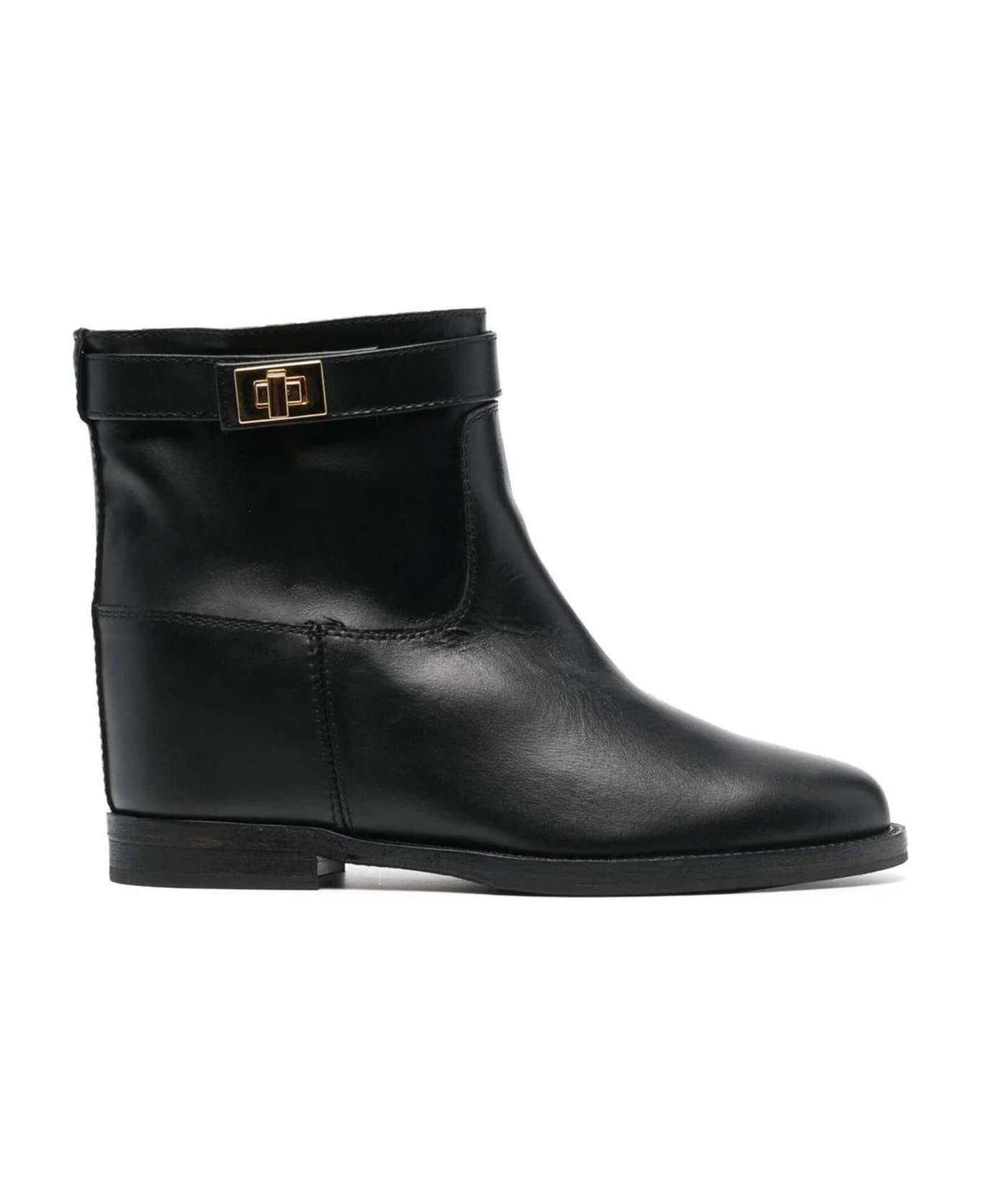 Via Roma 15 Black Calf Leather Ankle Boots - Black