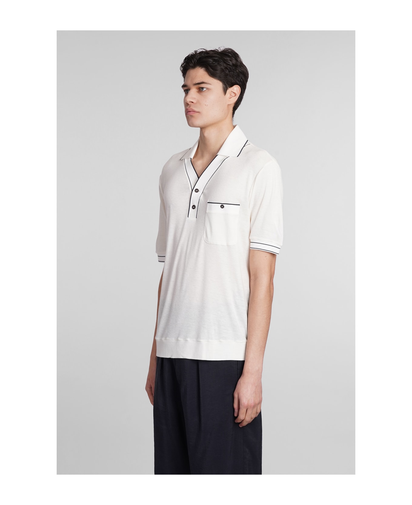 Giorgio Armani Wool And Viscose Blend Polo Shirt - GESSO ポロシャツ