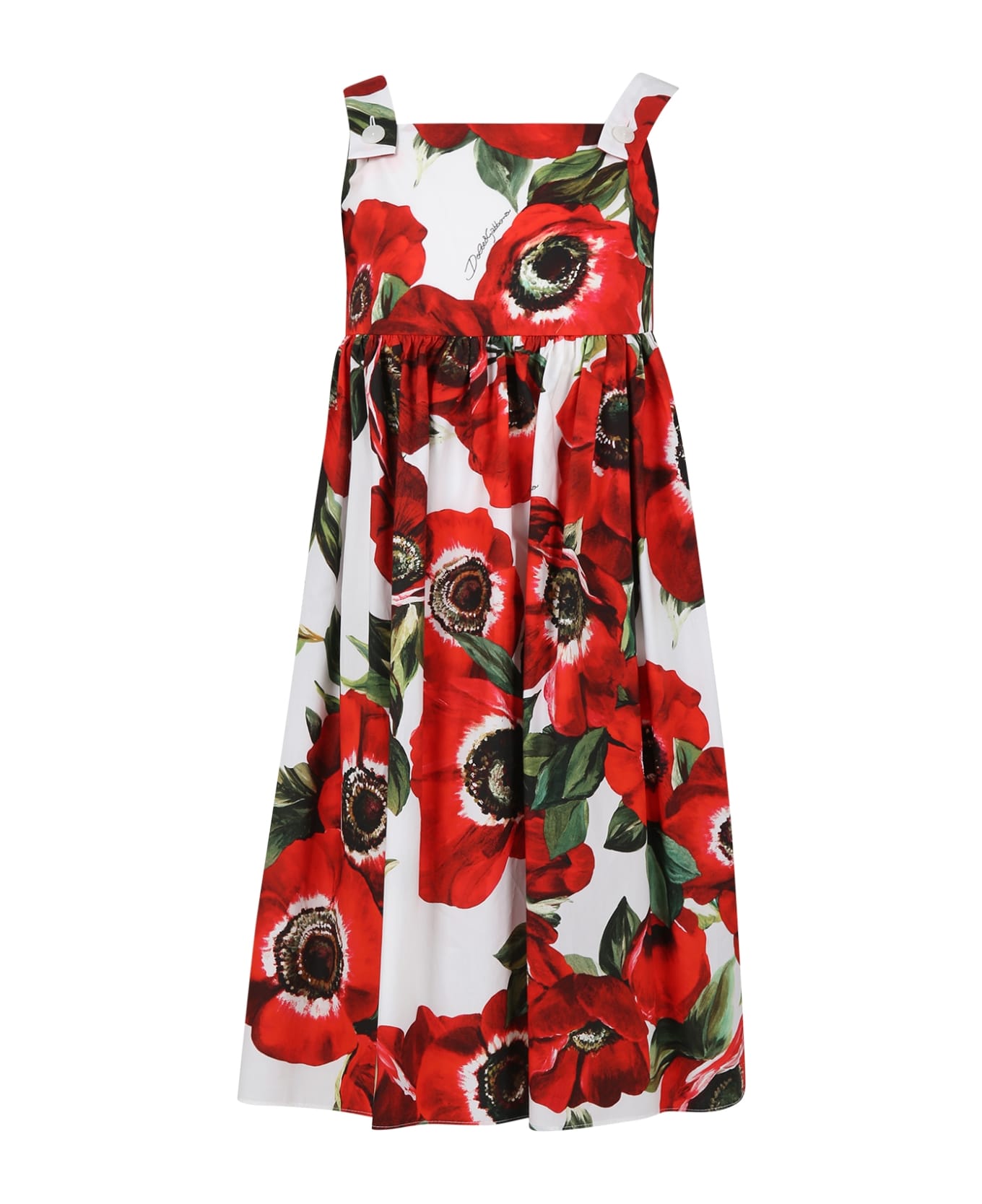 Dolce & Gabbana Red Dress For Girl With Poppies Print - Red ワンピース＆ドレス