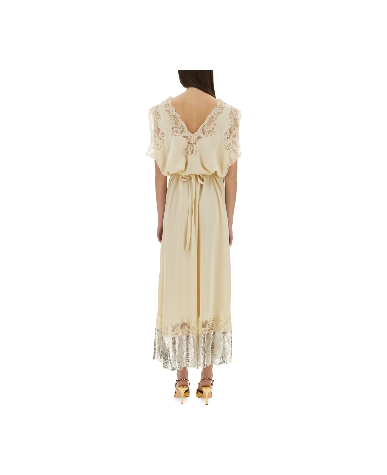 Paco Rabanne Midi Dress With Lace Inlays - IVORY