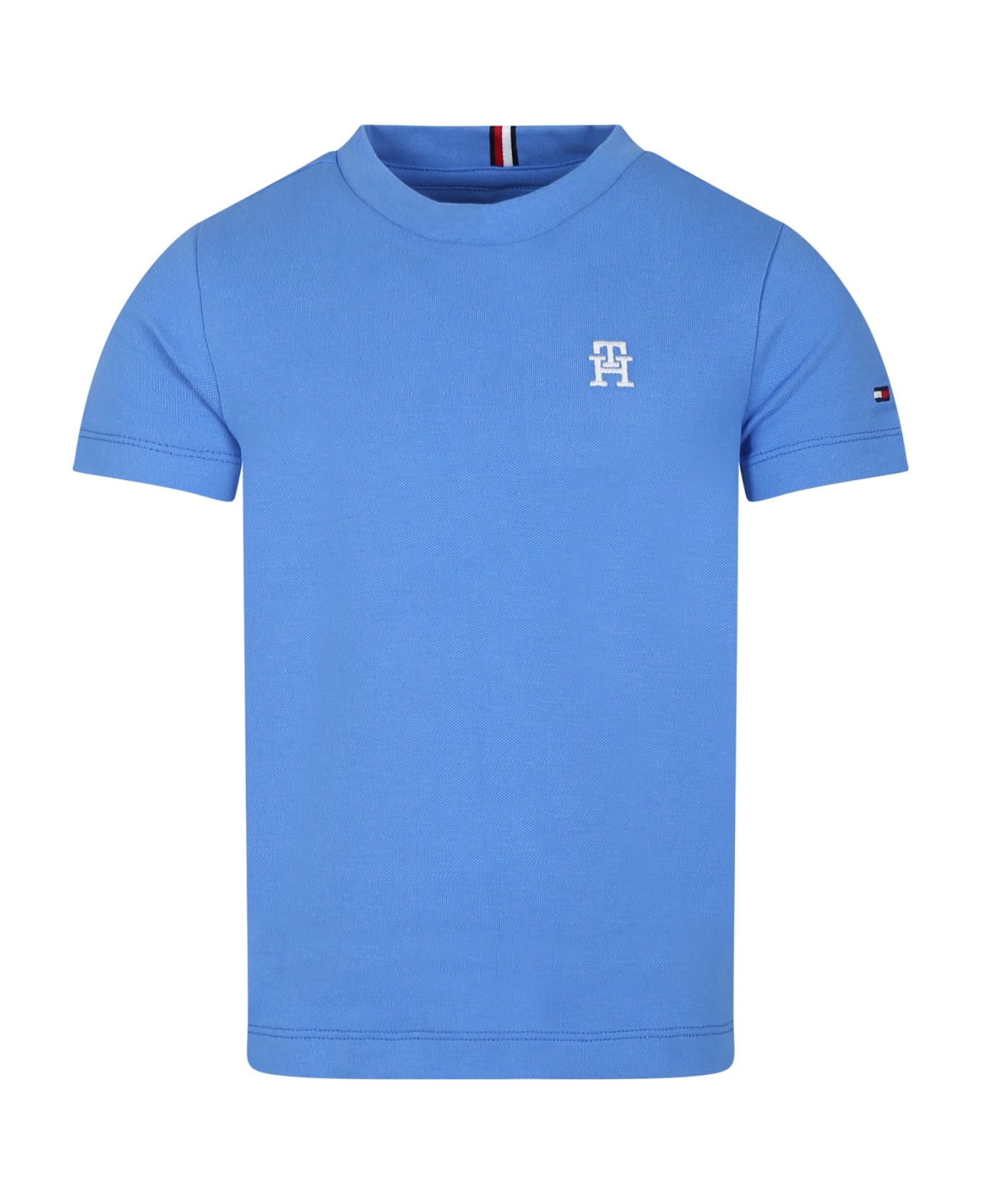 Tommy Hilfiger Light Blue T-shirt For Boy With Logo - Light Blue Tシャツ＆ポロシャツ