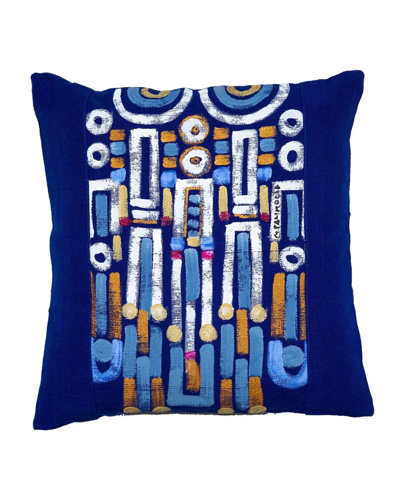 Le Botteghe su Gologone Cotton Hand Painted Indoor Cushion 60x60 cm - Blue Fantasy
