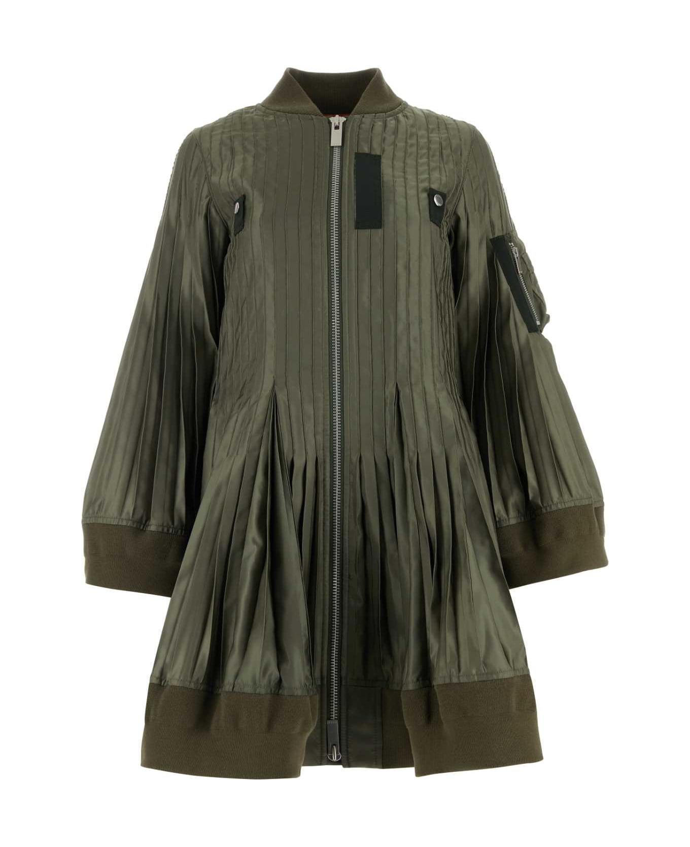 Sacai Army Green Polyester Jacket Dress - KHAKI